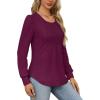imageOFEEFAN Long Sleeve Shirts for Women Fall Tops Dressy Casual Blouses Pleated Scooped Neck Tunic Tops for Leggings1fuchsia Purple