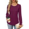 imageOFEEFAN Long Sleeve Shirts for Women Fall Tops Dressy Casual Blouses Pleated Scooped Neck Tunic Tops for Leggings1fuchsia Purple