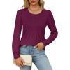 imageOFEEFAN Long Sleeve Shirts for Women Fall Tops Dressy Casual Blouses Pleated Scooped Neck Tunic Tops for Leggings1fuchsia Purple