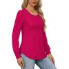imageOFEEFAN Long Sleeve Shirts for Women Fall Tops Dressy Casual Blouses Pleated Scooped Neck Tunic Tops for Leggings1hot Pink