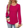 imageOFEEFAN Long Sleeve Shirts for Women Fall Tops Dressy Casual Blouses Pleated Scooped Neck Tunic Tops for Leggings1hot Pink
