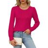 imageOFEEFAN Long Sleeve Shirts for Women Fall Tops Dressy Casual Blouses Pleated Scooped Neck Tunic Tops for Leggings1hot Pink