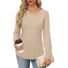 imageOFEEFAN Long Sleeve Shirts for Women Fall Tops Dressy Casual Blouses Pleated Scooped Neck Tunic Tops for Leggings1khaki