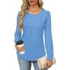 imageOFEEFAN Long Sleeve Shirts for Women Fall Tops Dressy Casual Blouses Pleated Scooped Neck Tunic Tops for Leggings1light Blue