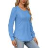 imageOFEEFAN Long Sleeve Shirts for Women Fall Tops Dressy Casual Blouses Pleated Scooped Neck Tunic Tops for Leggings1light Blue