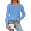 imageOFEEFAN Long Sleeve Shirts for Women Fall Tops Dressy Casual Blouses Pleated Scooped Neck Tunic Tops for Leggings1light Blue
