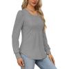 imageOFEEFAN Long Sleeve Shirts for Women Fall Tops Dressy Casual Blouses Pleated Scooped Neck Tunic Tops for Leggings1light Grey