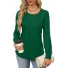 imageOFEEFAN Long Sleeve Shirts for Women Fall Tops Dressy Casual Blouses Pleated Scooped Neck Tunic Tops for Leggings1moss Green