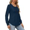 imageOFEEFAN Long Sleeve Shirts for Women Fall Tops Dressy Casual Blouses Pleated Scooped Neck Tunic Tops for Leggings1navy Blue