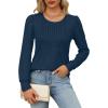 imageOFEEFAN Long Sleeve Shirts for Women Fall Tops Dressy Casual Blouses Pleated Scooped Neck Tunic Tops for Leggings1navy Blue