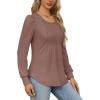 imageOFEEFAN Long Sleeve Shirts for Women Fall Tops Dressy Casual Blouses Pleated Scooped Neck Tunic Tops for Leggings1nutmeg