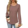 imageOFEEFAN Long Sleeve Shirts for Women Fall Tops Dressy Casual Blouses Pleated Scooped Neck Tunic Tops for Leggings1nutmeg