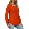 imageOFEEFAN Long Sleeve Shirts for Women Fall Tops Dressy Casual Blouses Pleated Scooped Neck Tunic Tops for Leggings1orange