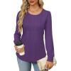 imageOFEEFAN Long Sleeve Shirts for Women Fall Tops Dressy Casual Blouses Pleated Scooped Neck Tunic Tops for Leggings1purple