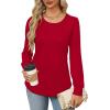 imageOFEEFAN Long Sleeve Shirts for Women Fall Tops Dressy Casual Blouses Pleated Scooped Neck Tunic Tops for Leggings1red