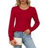 imageOFEEFAN Long Sleeve Shirts for Women Fall Tops Dressy Casual Blouses Pleated Scooped Neck Tunic Tops for Leggings1red
