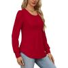 imageOFEEFAN Long Sleeve Shirts for Women Fall Tops Dressy Casual Blouses Pleated Scooped Neck Tunic Tops for Leggings1red