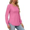 imageOFEEFAN Long Sleeve Shirts for Women Fall Tops Dressy Casual Blouses Pleated Scooped Neck Tunic Tops for Leggings1rose Pink