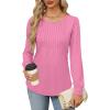 imageOFEEFAN Long Sleeve Shirts for Women Fall Tops Dressy Casual Blouses Pleated Scooped Neck Tunic Tops for Leggings1rose Pink