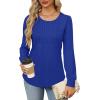 imageOFEEFAN Long Sleeve Shirts for Women Fall Tops Dressy Casual Blouses Pleated Scooped Neck Tunic Tops for Leggings1royal Blue