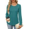 imageOFEEFAN Long Sleeve Shirts for Women Fall Tops Dressy Casual Blouses Pleated Scooped Neck Tunic Tops for Leggings1teal