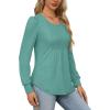 imageOFEEFAN Long Sleeve Shirts for Women Fall Tops Dressy Casual Blouses Pleated Scooped Neck Tunic Tops for Leggings1turquoise