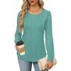 imageOFEEFAN Long Sleeve Shirts for Women Fall Tops Dressy Casual Blouses Pleated Scooped Neck Tunic Tops for Leggings1turquoise