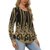 imageOFEEFAN Long Sleeve Shirts for Women Fall Tops Dressy Casual Blouses Pleated Scooped Neck Tunic Tops for Leggings2black Gold Lines