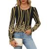 imageOFEEFAN Long Sleeve Shirts for Women Fall Tops Dressy Casual Blouses Pleated Scooped Neck Tunic Tops for Leggings2black Gold Lines