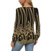 imageOFEEFAN Long Sleeve Shirts for Women Fall Tops Dressy Casual Blouses Pleated Scooped Neck Tunic Tops for Leggings2black Gold Lines
