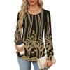 imageOFEEFAN Long Sleeve Shirts for Women Fall Tops Dressy Casual Blouses Pleated Scooped Neck Tunic Tops for Leggings2black Gold Lines
