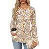 imageOFEEFAN Long Sleeve Shirts for Women Fall Tops Dressy Casual Blouses Pleated Scooped Neck Tunic Tops for Leggings2floral Beige