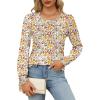 imageOFEEFAN Long Sleeve Shirts for Women Fall Tops Dressy Casual Blouses Pleated Scooped Neck Tunic Tops for Leggings2floral Beige