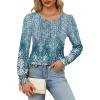 imageOFEEFAN Long Sleeve Shirts for Women Fall Tops Dressy Casual Blouses Pleated Scooped Neck Tunic Tops for Leggings2floral Beigeblue