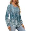 imageOFEEFAN Long Sleeve Shirts for Women Fall Tops Dressy Casual Blouses Pleated Scooped Neck Tunic Tops for Leggings2floral Beigeblue
