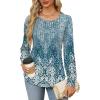 imageOFEEFAN Long Sleeve Shirts for Women Fall Tops Dressy Casual Blouses Pleated Scooped Neck Tunic Tops for Leggings2floral Beigeblue