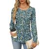 imageOFEEFAN Long Sleeve Shirts for Women Fall Tops Dressy Casual Blouses Pleated Scooped Neck Tunic Tops for Leggings2floral Blue