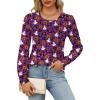 imageOFEEFAN Long Sleeve Shirts for Women Fall Tops Dressy Casual Blouses Pleated Scooped Neck Tunic Tops for Leggings2halloween Print