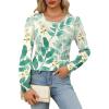 imageOFEEFAN Long Sleeve Shirts for Women Fall Tops Dressy Casual Blouses Pleated Scooped Neck Tunic Tops for Leggings2leaf Teal