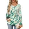 imageOFEEFAN Long Sleeve Shirts for Women Fall Tops Dressy Casual Blouses Pleated Scooped Neck Tunic Tops for Leggings2leaf Teal