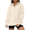 imageOFEEFAN Sweatshirts for Women Loose Fit Quarter Zip Pullover Lightweight Fall ClothesDapricot
