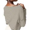 imageOFEEFAN Womens Long Sleeve Tops 2024 Striped Shirt Women Drop Shoulder Boat Neck Tops Loose Fit Casual ShirtsApricot Blue Stripe