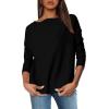 imageOFEEFAN Womens Long Sleeve Tops 2024 Striped Shirt Women Drop Shoulder Boat Neck Tops Loose Fit Casual ShirtsBlack