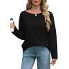 imageOFEEFAN Womens Long Sleeve Tops 2024 Striped Shirt Women Drop Shoulder Boat Neck Tops Loose Fit Casual ShirtsBlack