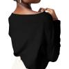 imageOFEEFAN Womens Long Sleeve Tops 2024 Striped Shirt Women Drop Shoulder Boat Neck Tops Loose Fit Casual ShirtsBlack