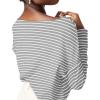 imageOFEEFAN Womens Long Sleeve Tops 2024 Striped Shirt Women Drop Shoulder Boat Neck Tops Loose Fit Casual ShirtsGray White Stripe