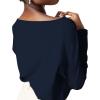imageOFEEFAN Womens Long Sleeve Tops 2024 Striped Shirt Women Drop Shoulder Boat Neck Tops Loose Fit Casual ShirtsNavy Blue