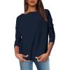 imageOFEEFAN Womens Long Sleeve Tops 2024 Striped Shirt Women Drop Shoulder Boat Neck Tops Loose Fit Casual ShirtsNavy Blue