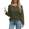 imageOFEEFAN Womens Long Sleeve Tops 2024 Striped Shirt Women Drop Shoulder Boat Neck Tops Loose Fit Casual ShirtsOlive Green