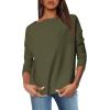imageOFEEFAN Womens Long Sleeve Tops 2024 Striped Shirt Women Drop Shoulder Boat Neck Tops Loose Fit Casual ShirtsOlive Green